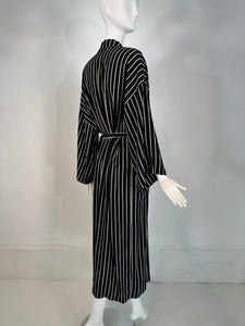 Giorgio Armani Black & White Stripe Silk Crepe Kimono Sleeve Wrap Robe 40