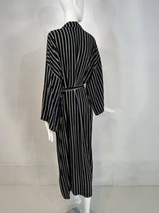 Giorgio Armani Black & White Stripe Silk Crepe Kimono Sleeve Wrap Robe 40