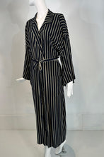 Giorgio Armani Black & White Stripe Silk Crepe Kimono Sleeve Wrap Robe 40