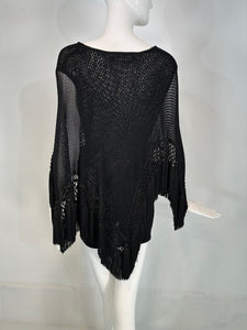 Moschino Couture Black Crochet Fringe Cape Mini Dress 44