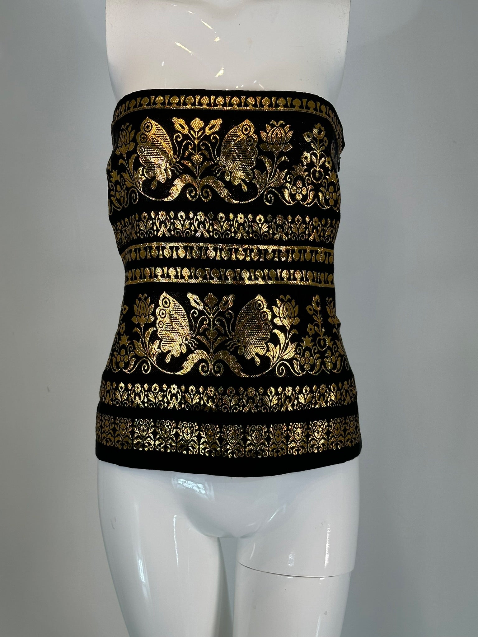 SOLD Ralph Lauren Woven Black & Gold Silk Blend Woven Design Strapless Palm Beach Vintage SOLD Ralph Lauren Woven Black & Gold Silk Blend Woven Design Strapless Palm Beach Vintage