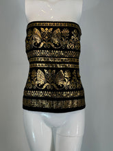 Ralph Lauren Woven Black & Gold Silk Blend Woven Design Strapless Peplum Top 12