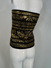 Ralph Lauren Woven Black & Gold Silk Blend Woven Design Strapless Peplum Top 12