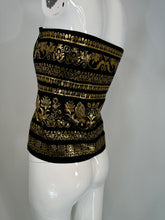 Ralph Lauren Woven Black & Gold Silk Blend Woven Design Strapless Peplum Top 12