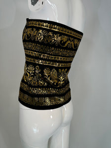 Ralph Lauren Woven Black & Gold Silk Blend Woven Design Strapless Peplum Top 12