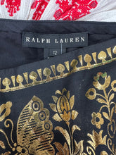 Ralph Lauren Woven Black & Gold Silk Blend Woven Design Strapless Peplum Top 12