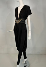 Norma Kamali 1980s Balloon/Leggins Plunge Neck Black Jersey Jumpsuit OSFM