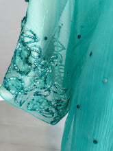 Oscar de la Renta S/S 13 Aqua Silk Embroidered & Appliqued Caftan & Slip XS