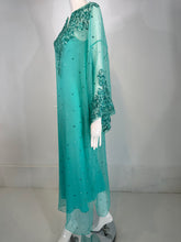 Oscar de la Renta S/S 13 Aqua Silk Embroidered & Appliqued Caftan & Slip XS