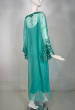 Oscar de la Renta S/S 13 Aqua Silk Embroidered & Appliqued Caftan & Slip XS