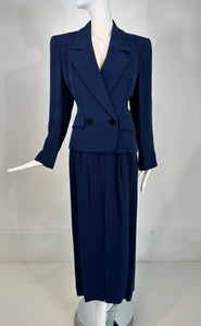 Yves Saint Laurent Rive Gauche 1990s Navy Blue Gabardine Jacket & Maxi Skirt 42