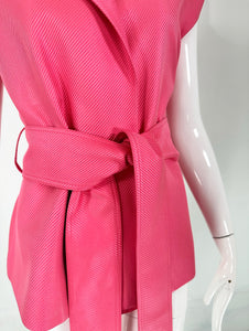 Gianni Versace Couture Pink Silk Twill Cap Sleeve Belted Wrap Jacket 42