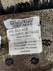 Bergdorf Goodman Black Silk Gold Metallic Jacquard Square Shawl