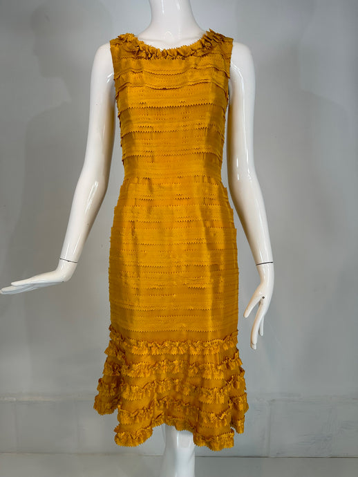 Oscar de la Renta Pre Fall 2011 Marigold Silk Pinked Edge Ruffle Neck Dress
