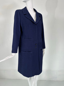 Chanel Navy Blue Single Breasted 4 Pocket Cloque Cotton Coat