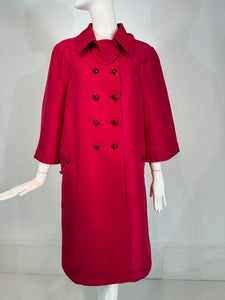 Valentino Raspberry Red Silk Double Breasted Inverted Pleat Back Evening Coat 12