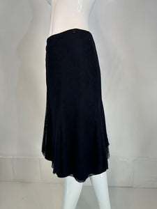 Chanel 2002C Navy Blue Triple Layer Tulle Ruffle Edge Gored Skirt 38