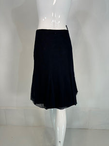Chanel 2002C Navy Blue Triple Layer Tulle Ruffle Edge Gored Skirt 38