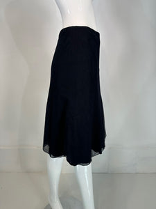 Chanel 2002C Navy Blue Triple Layer Tulle Ruffle Edge Gored Skirt 38