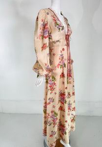 Mini Max of California Floral Print Bohemian Bishop Sleeve Maxi Dress 1960s