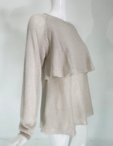 Brunello Cucinelli Ecru Linen & Silk Sequin Applique Layered Tunic Sweater Large