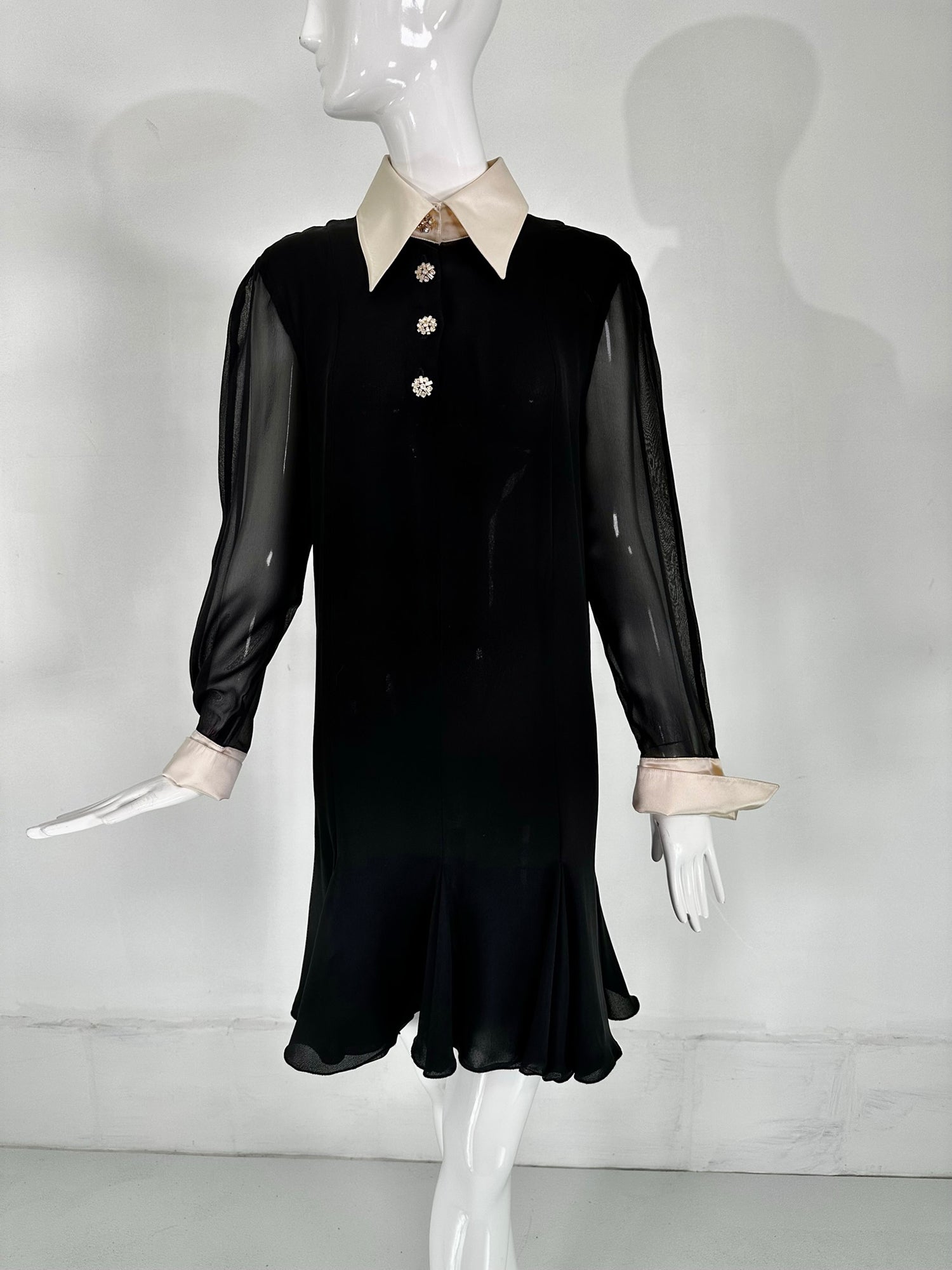 SOLD Christian Lacroix Black Silk Chiffon Dress With Off White Silk Co Palm Beach Vintage SOLD Christian Lacroix Black Silk Chiffon Dress With Off White Silk Co Palm Beach Vintage