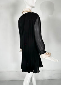 Christian Lacroix Black Silk Chiffon Dress With Off White Silk Collar & Cuffs