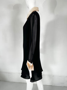 Christian Lacroix Black Silk Chiffon Dress With Off White Silk Collar & Cuffs