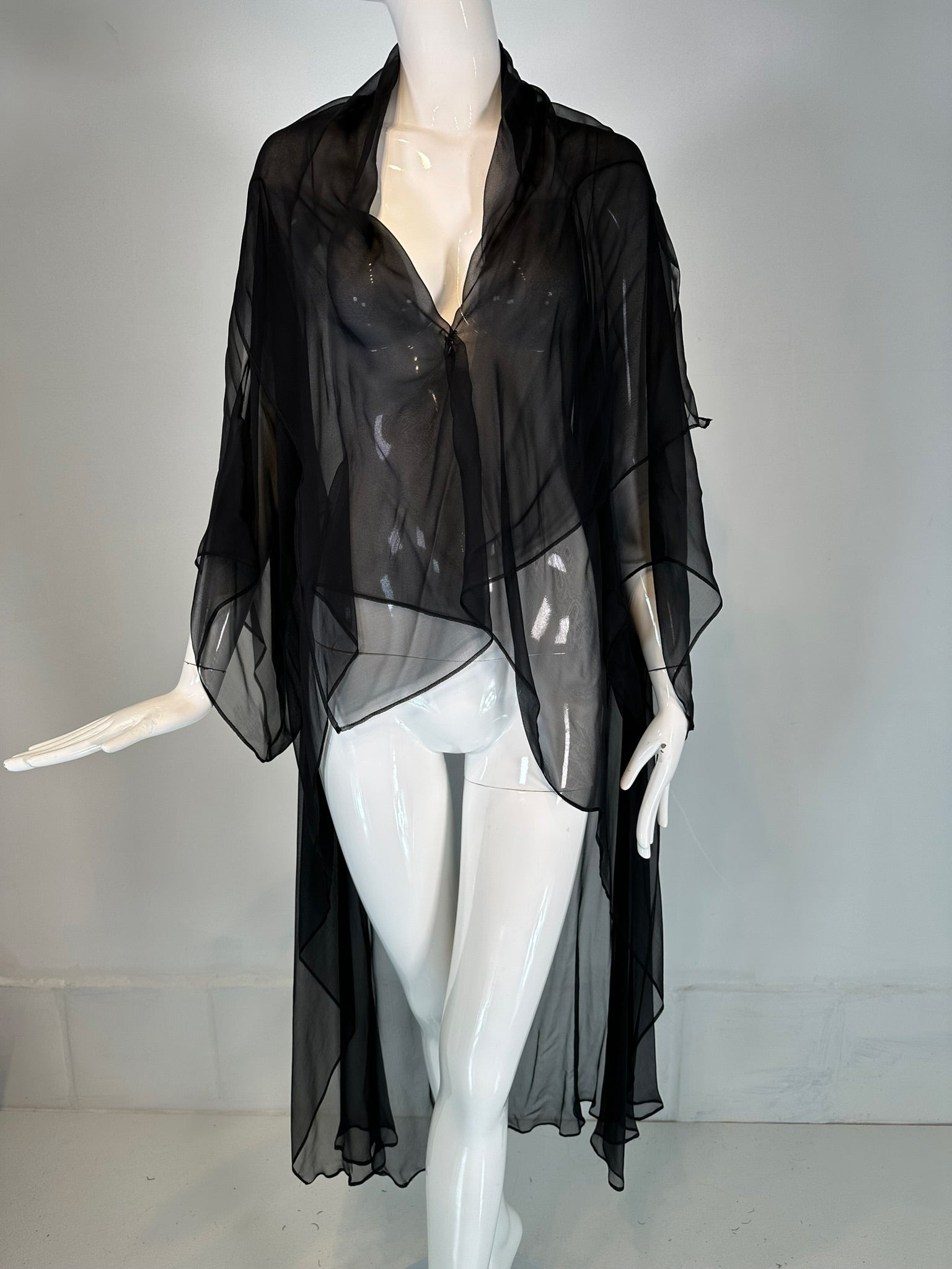 silk negligee dress SOLD Sheer Black Silk Chiffon Kimono Robe Nglige Lingerie Palm Beach Vintage