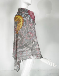 Etro Silk Paisley Shawl in Greys, Blues, Yellow & Pink 54" x 54"