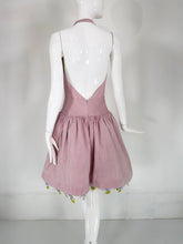 Bill Blass Runway Pink Silk Check Halter Dress with Pansy Border Under Slip 2006