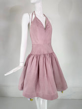 Bill Blass Runway Pink Silk Check Halter Dress with Pansy Border Under Slip 2006