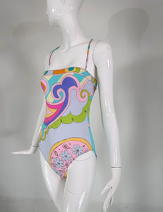 Leonard Bright Abstract Pint Silky Stretch One Piece Swim/Bathing Suit 40