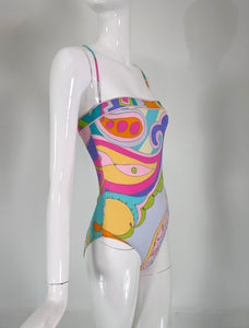 Leonard Bright Abstract Pint Silky Stretch One Piece Swim/Bathing Suit 40