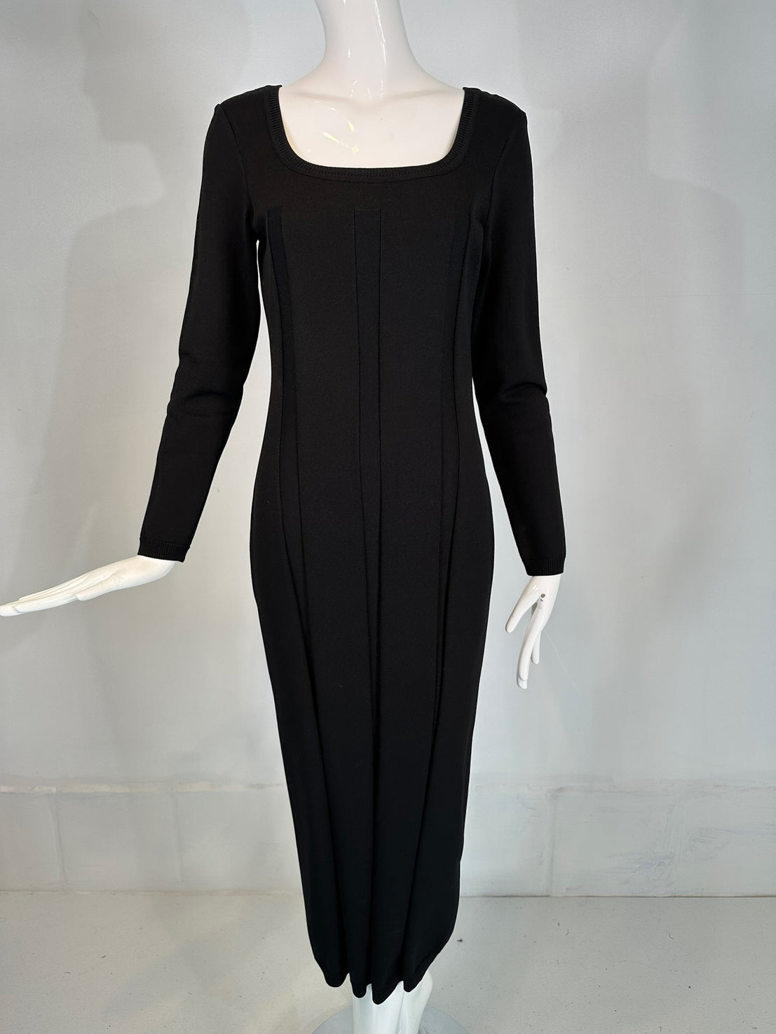 Salvatore Ferragamo Black Ribbed Knit Jersey Square Neck Body Con Dres –  Palm Beach Vintage