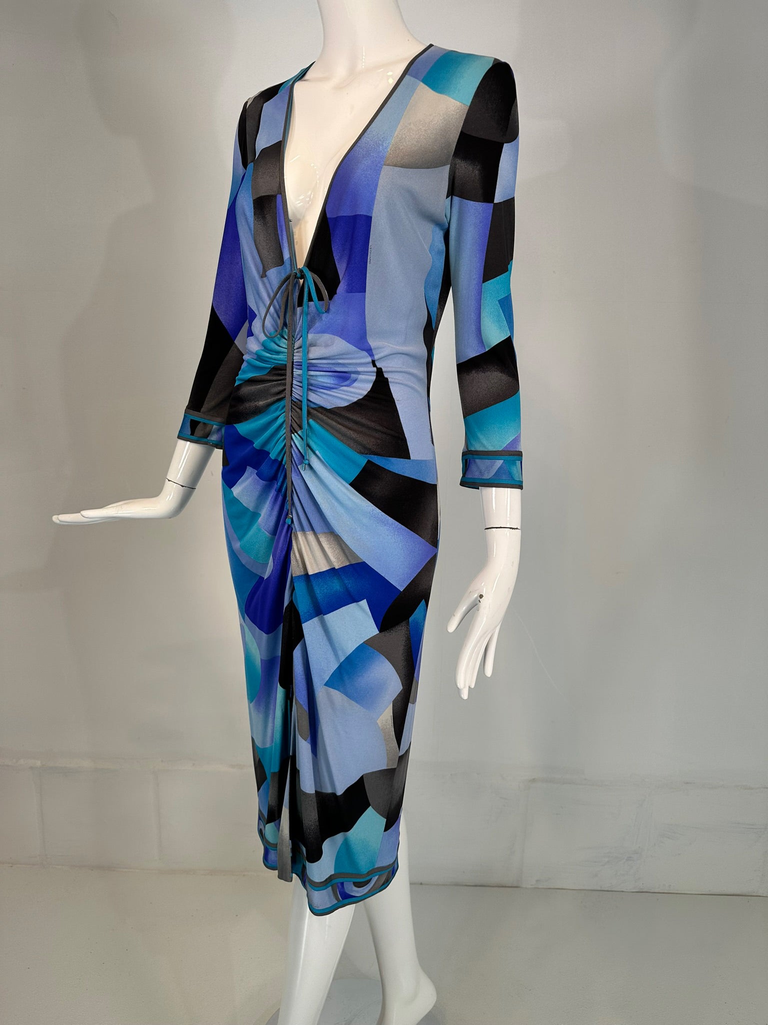 Leonard Paris Silk Geometric Print Jersey Dress Hidden