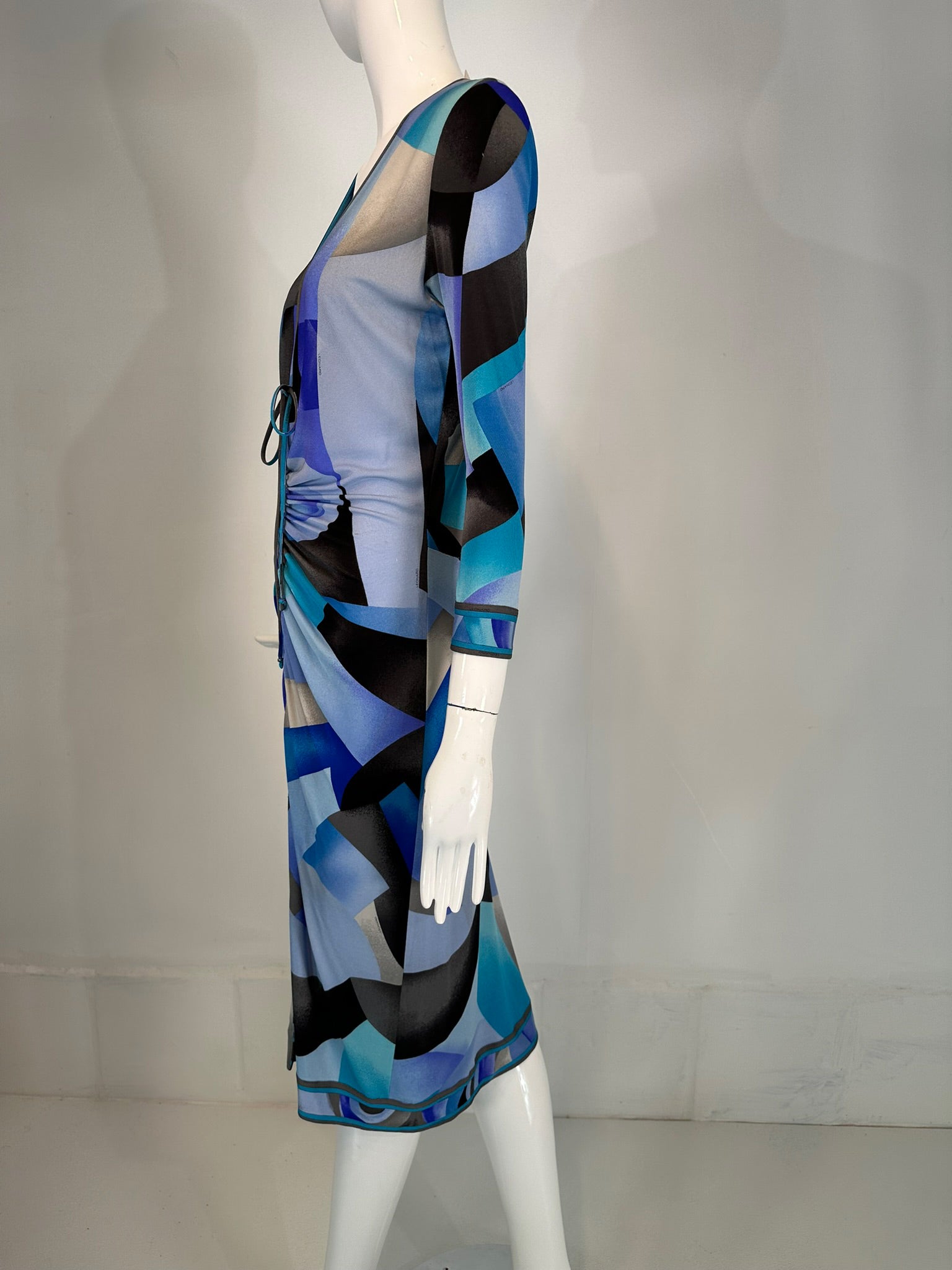 SOLD Leonard Paris Silk Geometric Print Jersey Dress Hidden Zipper Fro   Palm Beach Vintage