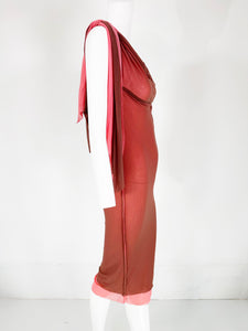 Jean Paul Gaultier Maille Coral & Brown Sheer Mesh Tie Tube Dress