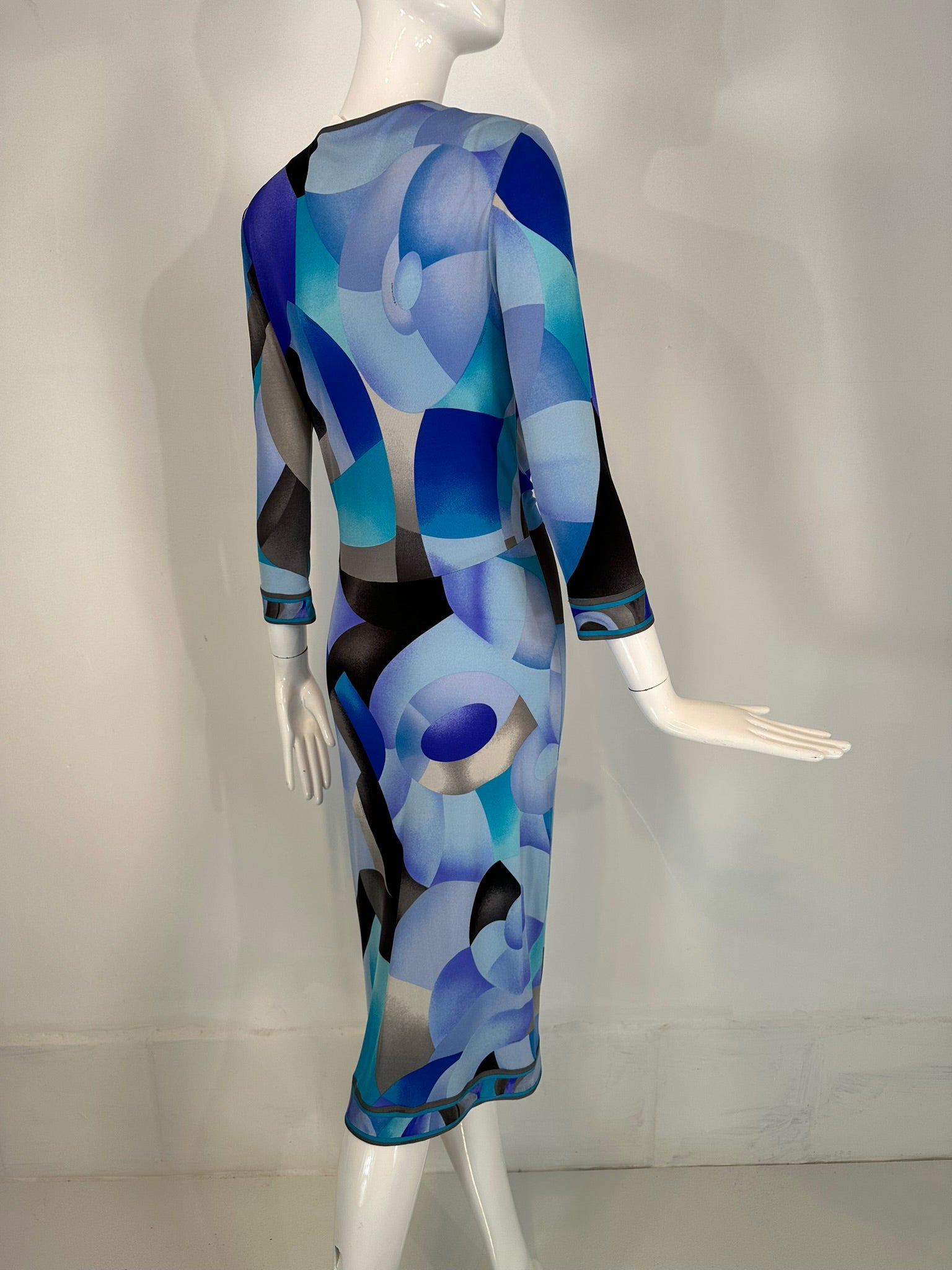 dress in floral and abstract geometric printed silk jersey Silk 3/4 Sleeve Geometric Dresses for Women for sale