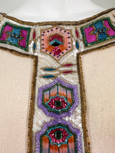 Mary McFadden Cream Cashmere Knit with Unique Sequin Trim Tunic Dress 1970s 12