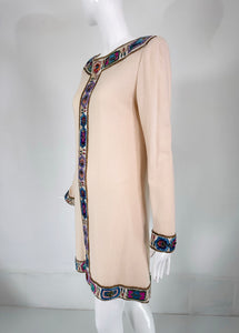 Mary McFadden Cream Cashmere Knit with Unique Sequin Trim Tunic Dress 1970s 12