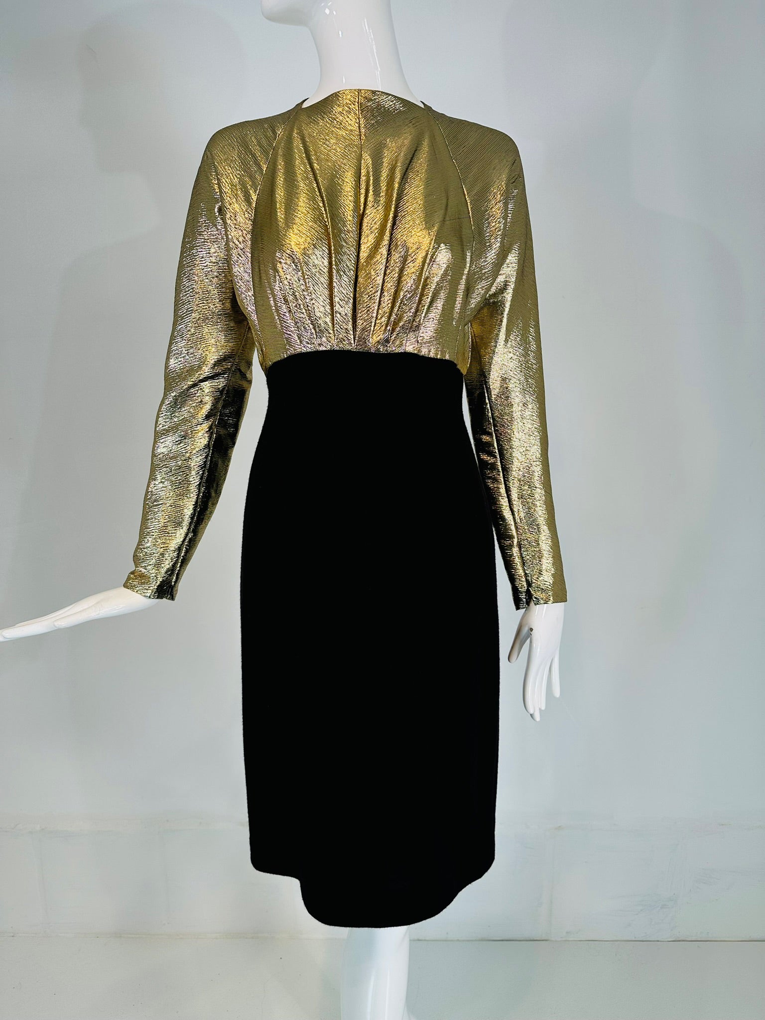 SOLD Geoffrey Beene Gold Lame & Black Wool Jersey Raglan Sleeve High W Palm Beach Vintage SOLD Geoffrey Beene Gold Lame & Black Wool Jersey Raglan Sleeve High W Palm Beach Vintage
