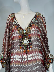 Oscar de la Renta S/S 2008 Silk Beaded Jewel Neck & Cuffs Tunic Caftan