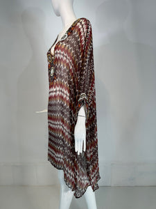 Oscar de la Renta S/S 2008 Silk Beaded Jewel Neck & Cuffs Tunic Caftan