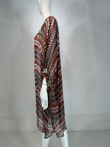 Oscar de la Renta S/S 2008 Silk Beaded Jewel Neck & Cuffs Tunic Caftan