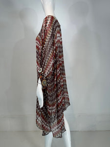 Oscar de la Renta S/S 2008 Silk Beaded Jewel Neck & Cuffs Tunic Caftan