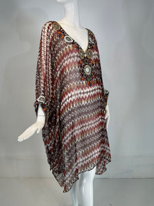 Oscar de la Renta S/S 2008 Silk Beaded Jewel Neck & Cuffs Tunic Caftan