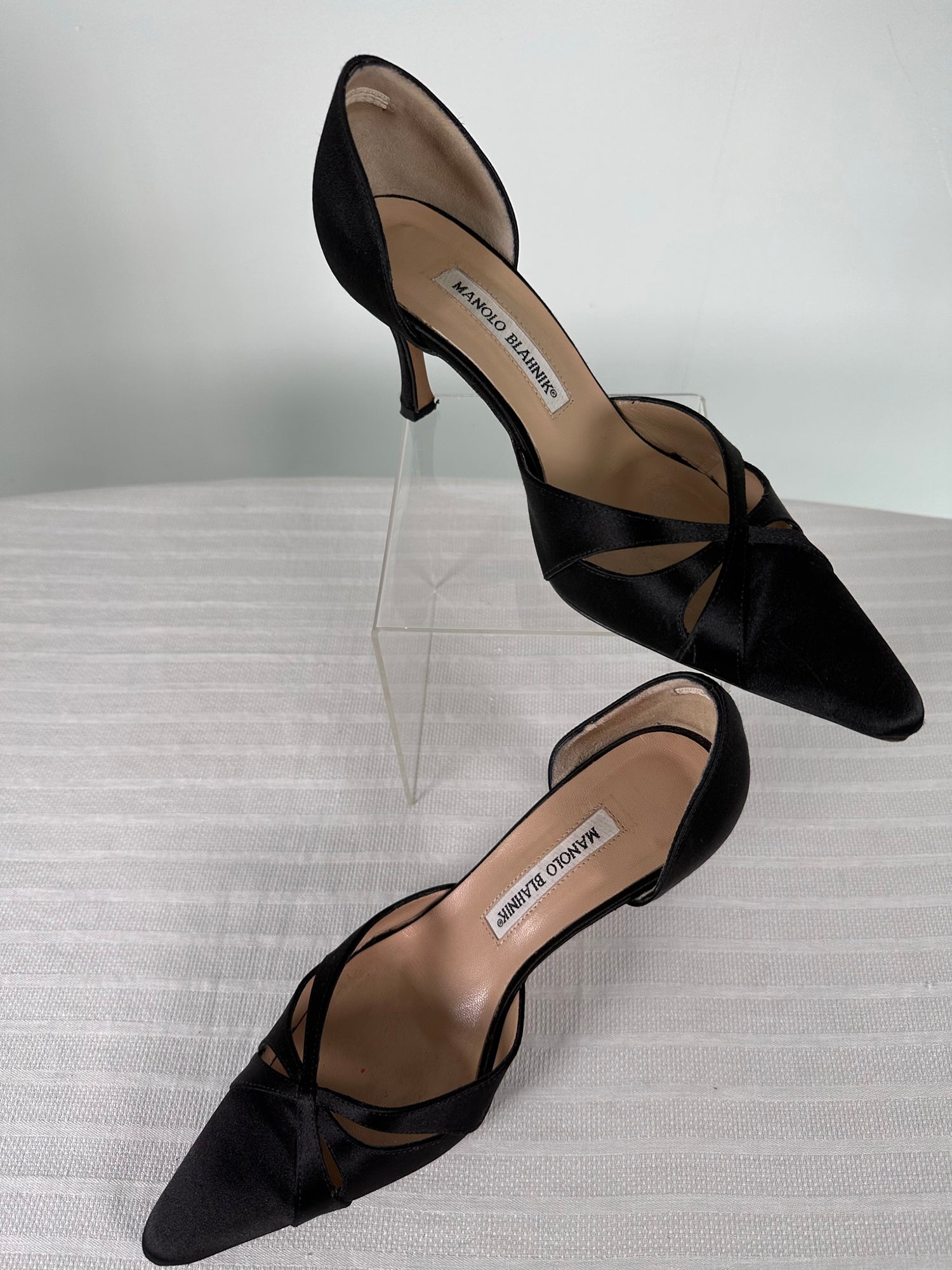 Manolo Blahnik Black Satin Butterfly D'Orsay High Heel Pumps 37 1