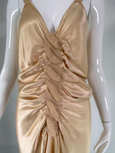 John Galliano Glamourous Gold Satin Shirred Front Button Back Evening Dress  4