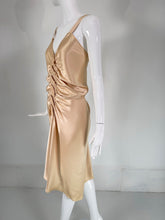John Galliano Glamourous Gold Satin Shirred Front Button Back Evening Dress  4